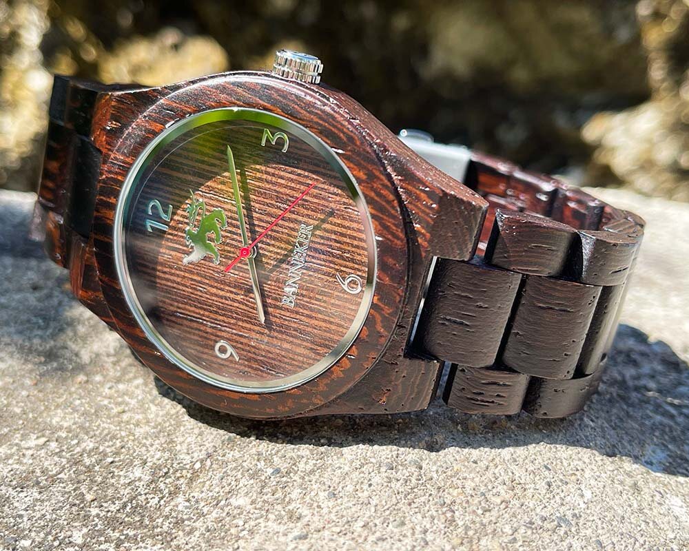 Banneker — a wood-faced watch in natural light
